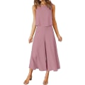 Miniatyrbilde 1 av 5: Roylamp sommerantrekk for kvinner i 2 deler Rundhalset Crop Basic Topp Beskåret buksesett med brede ben, Jumpsuits Cherry Pink X-Small