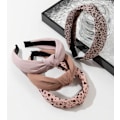Pikkukuva 6 / 7: Solmuttu Muodikkaat Hiusnauhat ja Hiusholkki: Liukumattomat Päälaenauhat Leopardikuosilla Naisille ja Tytöille - 4KPL Beige Ruskea Hiusasusteet Setti Pink Heart Leopard Head Band