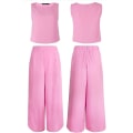 Miniatyrbilde 5 av 5: Roylamp sommerantrekk for kvinner i 2 deler Rundhalset Crop Basic Topp Beskåret buksesett med brede ben, Jumpsuits Light Cherry Pink X-Small