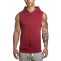 Miniatyrbilde 1 av 2: Menn Ermeløs hettegenser Zip Up hettegenser Top Gym Sport Gilet Coat Jacket Wine Red M