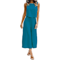 Miniatyrbillede 2 af 5: Roylamp Sommer-outfits til kvinder i 2 dele Rundhalset Crop Basic Top Beskåret Bukser med brede ben, Jumpsuits Lake Blue Small