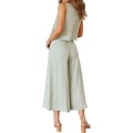 Miniatyrbild 3 av 5: Roylamp Women's Summer 2-delade outfits Rundhalsad Crop Basic Top Beskuren Byxa Set med vida ben Jumpsuits Light Green Large