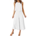 Miniatyrbild 1 av 5: Roylamp Women's Summer 2-delade outfits Rundhalsad Crop Basic Top Beskuren Byxa Set med vida ben Jumpsuits White Large