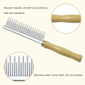 Miniatyrbillede 4 af 6: Træhåndteret plejekam til hunde, katte og kæledyr Long & Short Teeth Comb