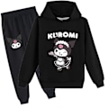 Miniatyrbilde 1 av 2: Kuromi Trykk Sportsdresssett Jenter Barn Pullovergenser Hettestropp Genser Topper Joggebukse Sweatsuit Uformell Antrekk Dresser Gaver Black 9-10 Years