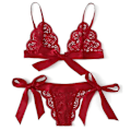 Miniatyrbillede 1 af 3: Kvinders Blonderi-Sæt Seksuel Natkjole Nattøj BH + G-String Nattøj Undertøj Red 2XL