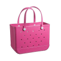Miniatyrbillede 1 af 5: Gummipose Bogg Style Hul Vandtæt Holdbar Oversize Silikone Strand Tote Ny 2024 rose red