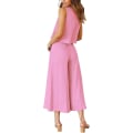 Miniatyrbilde 2 av 5: Roylamp sommerantrekk for kvinner i 2 deler Rundhalset Crop Basic Topp Beskåret buksesett med brede ben, Jumpsuits Light Cherry Pink Large