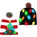 Miniatyrbillede 3 af 6: LED Julehue med Lys - Julehatte i Strik med 6 Farverige LED-Lys, Unisex Vinterhue Red
