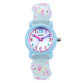 Miniatyrbillede 2 af 3: Børn piger 3d tegneserie enhjørning ur justerbar rem Quartz analog armbåndsur Brithday festgaver Light Blue