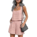Pikkukuva 1 / 5: Naisten 2-osaiset asut yhteensopivat setit, pellavashortsit Crop Topit set Pink L