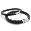 Miniatyrbillede 2 af 4: Rustfrit stål læderarmbånd, flettet læderarmbånd, til mænd, kvinder, sort - bredde 6 mm - længde Black