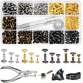 Leather Rivets 180 Pieces 3 Sizes Double Cap Rivets Tubular Metal Studs Rivets, with 3 Pieces Fixing Tools and Hole Punch Pliers