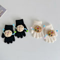 Miniatyrbild 4 av 5: 1 Par Barnens Höst Vinter Stickade Vantar Cartoon Cookie Dekoration Pojkar Flickor Vantar Ribbade Manschetter Dark oak