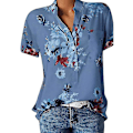 Miniatyrbild 1 av 5: Blommiga toppar för kvinnor 2023 Button Down Mode Casual Lång-/kortärmade skjortor Blus Blue 4X-Large