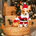Miniatyrbillede 4 af 5: Hunde og kat julemandskostume, juletøj til kæledyr Sødt julemandstøj Hundedyr juletøj med nissehue M Str.