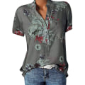 Miniatyrbild 1 av 5: Blommiga toppar för kvinnor 2023 Button Down Mode Casual Lång-/kortärmade skjortor Blus Gray X-Large