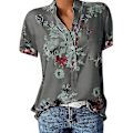 Miniatyrbilde 1 av 5: Blomstrete topper for kvinner 2023 Button Down-mote Uformelt Skjorter med lange/korte ermer Bluse Gray Small