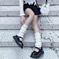 Pikkukuva 3 / 5: Lolita Punk -säärisuojat, nilkkasuojat, pitkät sukat, polven korkuiset neulotut jalkasuojat, nilkkasuojat, naisten talvivaatteet, asusteet white One Size