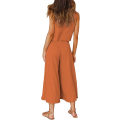 Miniatyrbild 4 av 5: Roylamp Women's Summer 2-delade outfits Rundhalsad Crop Basic Top Beskuren Byxa Set med vida ben Jumpsuits Dark Orange Medium