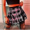 Miniatyrbild 3 av 4: Goth Punk-kjol för kvinnor, hög midja, plisserad A-linjeformad gotisk sexig minikjol för tjejer, streetwear PINK S