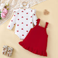 Miniatyrbild 6 av 6: Baby Girl Kläder Nyfödd Klänning Set Långärmad Flower Body Romper Manchester Overall Klänning Spädbarnskläder 9 - 12months Red