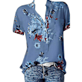 Miniatyrbild 2 av 5: Blommiga toppar för kvinnor 2023 Button Down Mode Casual Lång-/kortärmade skjortor Blus Blue 4X-Large