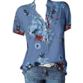 Miniatyrbild 2 av 5: Blommiga toppar för kvinnor 2023 Button Down Mode Casual Lång-/kortärmade skjortor Blus Blue Large
