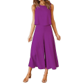 Miniatyrbilde 1 av 5: Roylamp sommerantrekk for kvinner i 2 deler Rundhalset Crop Basic Topp Beskåret buksesett med brede ben, Jumpsuits Purple Medium