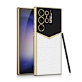 Miniatyrbillede 1 af 5: Samsung S24 Ultra Etui med Ægte Læder Bagside, Ultra-Tyndt Galaxy S24 Ultra Etui med Kamera Beskyttelse white