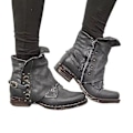 Pikkukuva 1 / 2: Naisten Retro Biker Saappaat Nilkkurit Block Heel Vetoketju casual kengät Grey 43