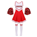 Miniatyrbillede 1 af 5: Pige Cheerleading Uniform Dansekostume Børn Cheerleader Outfit Rund Halsudskæring Patchwork Stil Dansekjole Blomst og Sokker red 7-8 Years