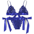 Miniatyrbillede 1 af 4: Kvinders Blonderi-Sæt Seksuel Natkjole Nattøj BH + G-String Nattøj Undertøj Blue M