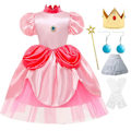 Miniatyrbillede 1 af 5: Peach Prinsesse Klæd-Ud Sæt med Tilbehør til Piger - Klar til Cosplay C 120