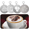Miniatyrbilde 1 av 5: 4 stk. Cappuccino Kaffe Dekorasjon Rustfritt Stål Stenciler Kaffe Kunst Mal Kaffe Form Verktøy for Kake Kaffe Havregryn Varm Sjokolade Silver