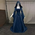 Miniatyrbild 5 av 8: Gotisk Huvad Kläning Brudklänning Cosplay Halloween Azul marino L