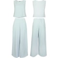 Miniatyrbild 4 av 5: Roylamp Women's Summer 2-delade outfits Rundhalsad Crop Basic Top Beskuren Byxa Set med vida ben Jumpsuits Light Cyan Small