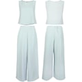 Miniatyrbillede 4 af 5: Roylamp Sommer-outfits til kvinder i 2 dele Rundhalset Crop Basic Top Beskåret Bukser med brede ben, Jumpsuits Light Cyan Medium