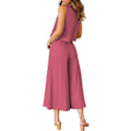 Miniatyrbillede 3 af 5: Roylamp Sommer-outfits til kvinder i 2 dele Rundhalset Crop Basic Top Beskåret Bukser med brede ben, Jumpsuits Dark Fuchsia X-Small