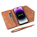 Pikkukuva 3 / 5: N.BEKUS iPhone 15 PU-nahkainen vetoketjutasku Lompakkokotelo Puhelinjalustakansi lyhyellä+pitkällä hihnalla Multicolor Style F