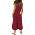 Miniatyrbild 4 av 5: Roylamp Women's Summer 2-delade outfits Rundhalsad Crop Basic Top Beskuren Byxa Set med vida ben Jumpsuits Burgundy X-Small