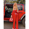 Miniatyrbilde 1 av 5: Velour Juicy Sying Dress Hettegensere Fløyel Glidelås Genser Og Bukser Set Sportswear 2023 Dame Vår/høst Joggedress Crop Topbeste gave til jul Red XL