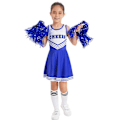 Miniatyrbillede 4 af 5: Pige Cheerleading Uniform Dansekostume Børn Cheerleader Outfit Rund Halsudskæring Patchwork Stil Dansekjole Blomst og Sokker blue 7-8 Years