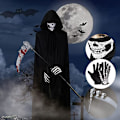 Miniatyrbillede 2 af 5: 4 stk Sæt Halloween Grim Reaper kappe Cape Hætte Cosplay Wizard Devil Vampires Kappe Halloween Karneval Fest kostumer til voksne
