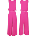 Miniatyrbilde 5 av 5: Roylamp sommerantrekk for kvinner i 2 deler Rundhalset Crop Basic Topp Beskåret buksesett med brede ben, Jumpsuits Rose Red Medium