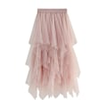 Miniatyrbillede 1 af 5: Dame Tulle Skjørt med Elastisk Talje og Mesh, Langt Skjørt pink