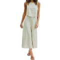 Miniatyrbild 4 av 5: Roylamp Women's Summer 2-delade outfits Rundhalsad Crop Basic Top Beskuren Byxa Set med vida ben Jumpsuits Light Green X-Small