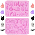Miniatyrbillede 1 af 5: Halloween Silikonform, 18 hulrum Halloween chokoladeform slikform græskar flagermus edderkop hat gravsten form til slik, DIY A6-WSDTMJ (Pink)