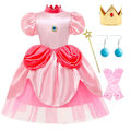 Miniatyrbild 1 av 5: Peach Princess Klänningsset med Tillbehör för Flickor - Redo för Cosplay B 120