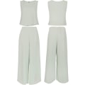 Miniatyrbilde 5 av 5: Roylamp sommerantrekk for kvinner i 2 deler Rundhalset Crop Basic Topp Beskåret buksesett med brede ben, Jumpsuits Light Green Small